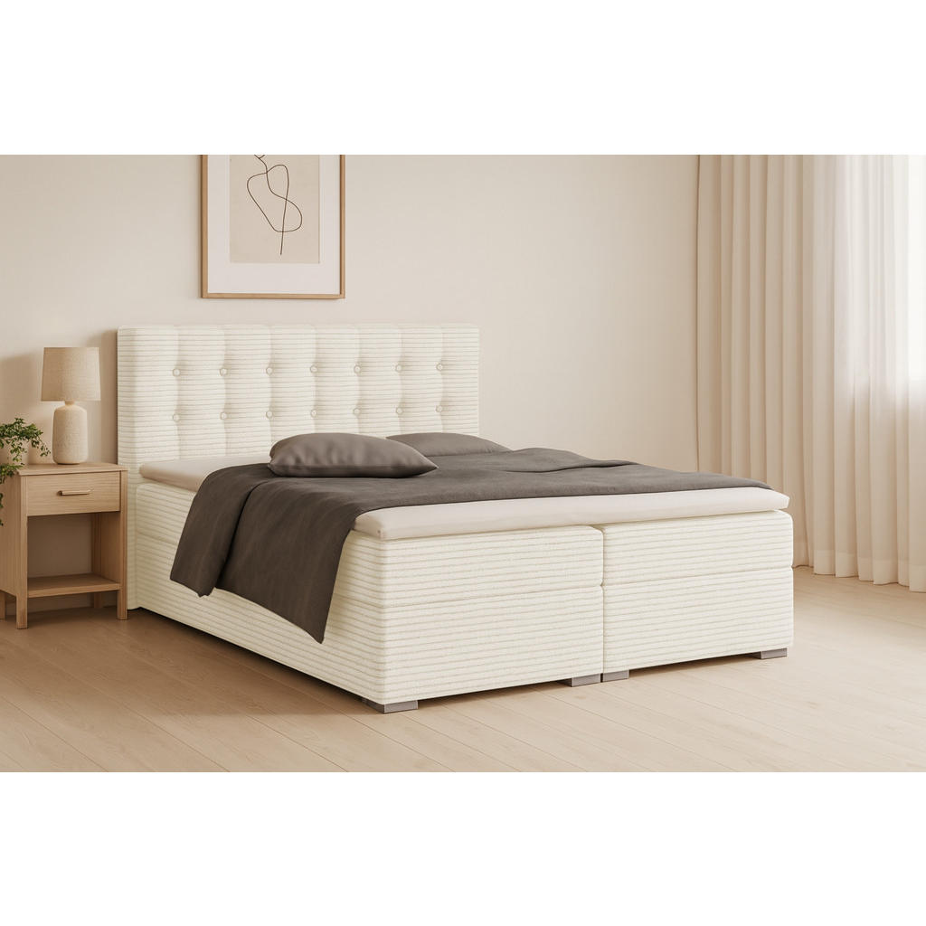 Thumbnail - Deine Möbel 24 Boxbett, Creme, Holz, Holzwerkstoff, Textil, H3, 140x200 cm, Schlafzimmer, Betten, Boxspringbetten