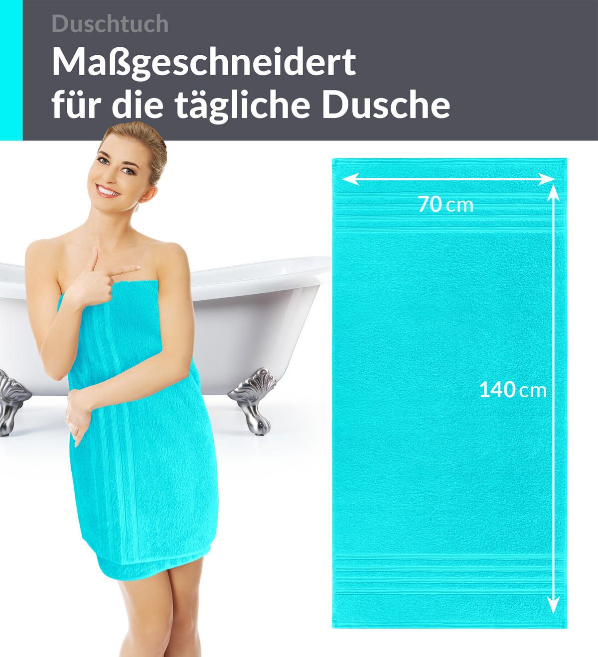 DUSCHTUCH London Lagunen Türkis 2er Set 70x140 - Türkis, Textil (70/140cm) - Lashuma