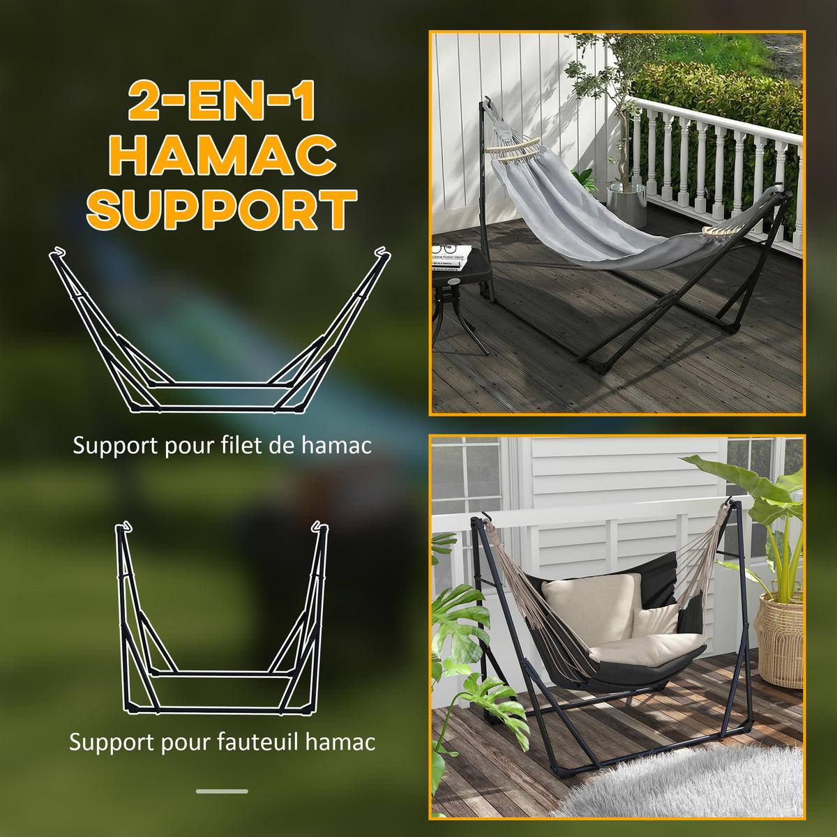 HÄNGEMATTE DE-13684 2-in-1 klappbar mit Tragetasche Grau - Grau, Metall (89/100/268cm) - ComfortXL