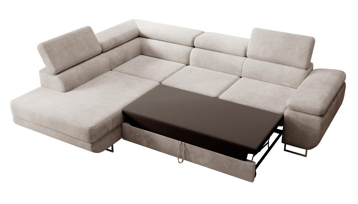 ECKSOFA Stevil Graubeige Cordbezug - Greige/Silberfarben, Textil/Metall (275/203cm) - Selsey