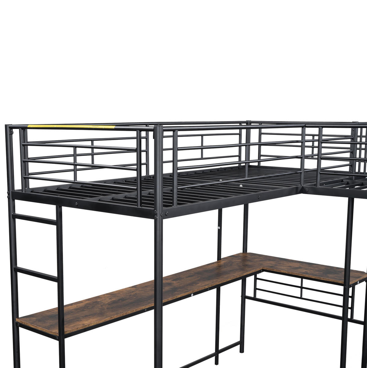 HOCHBETT aus Metall und MDF 90x200 cm in Schwarz mit Schreibtisch & Treppe - Schwarz, Metall (90/200cm) - Modfu