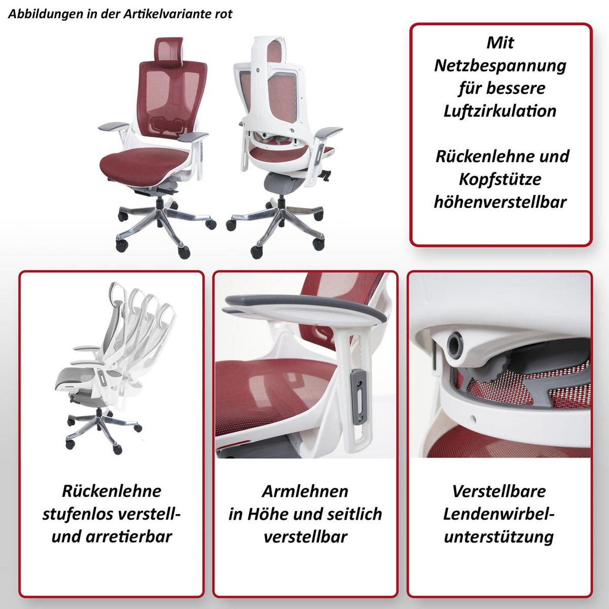 BÜROSTUHL MERRYFAIR Rot - Rot, Textil (75/138/68cm) - MCW