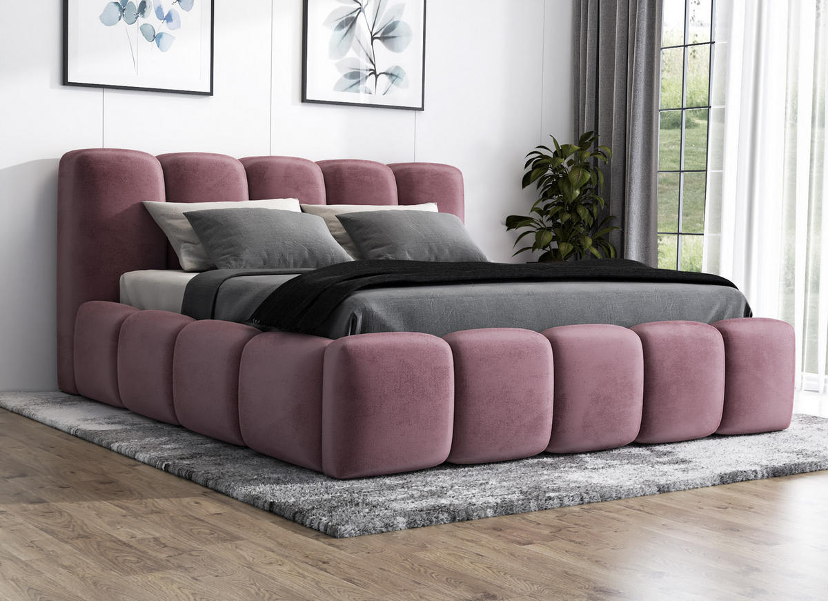 POLSTERBETT SONIC mit Matratze H2 140x200 Rosa - Rosa, Textil (140/200cm) - A&J MöbelLand