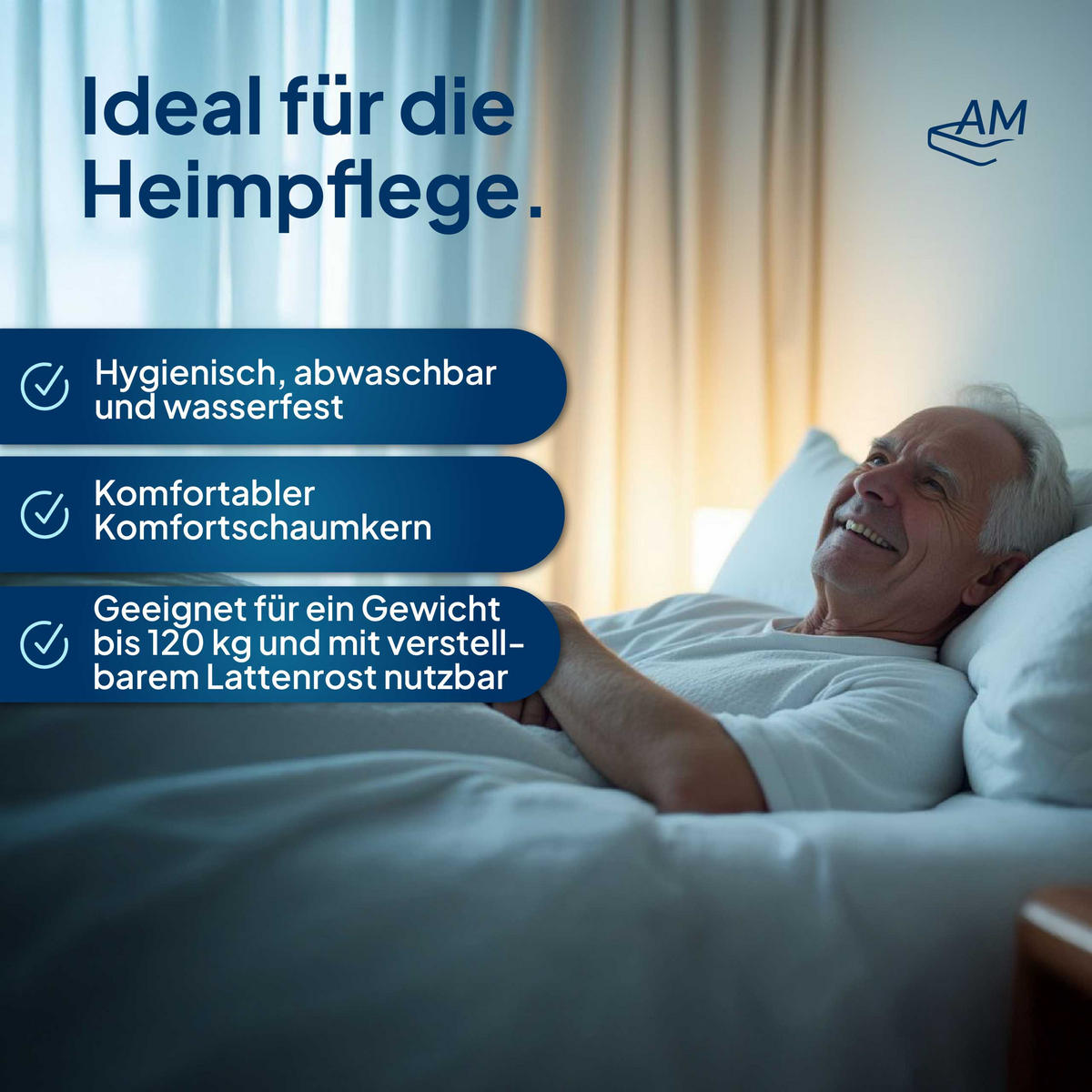 PFLEGEMATRATZE 100/200 cm - 14cm Höhe & wasserdichten Bezug - Weiß, Textil (100/200cm) - AM Qualitätsmatratzen