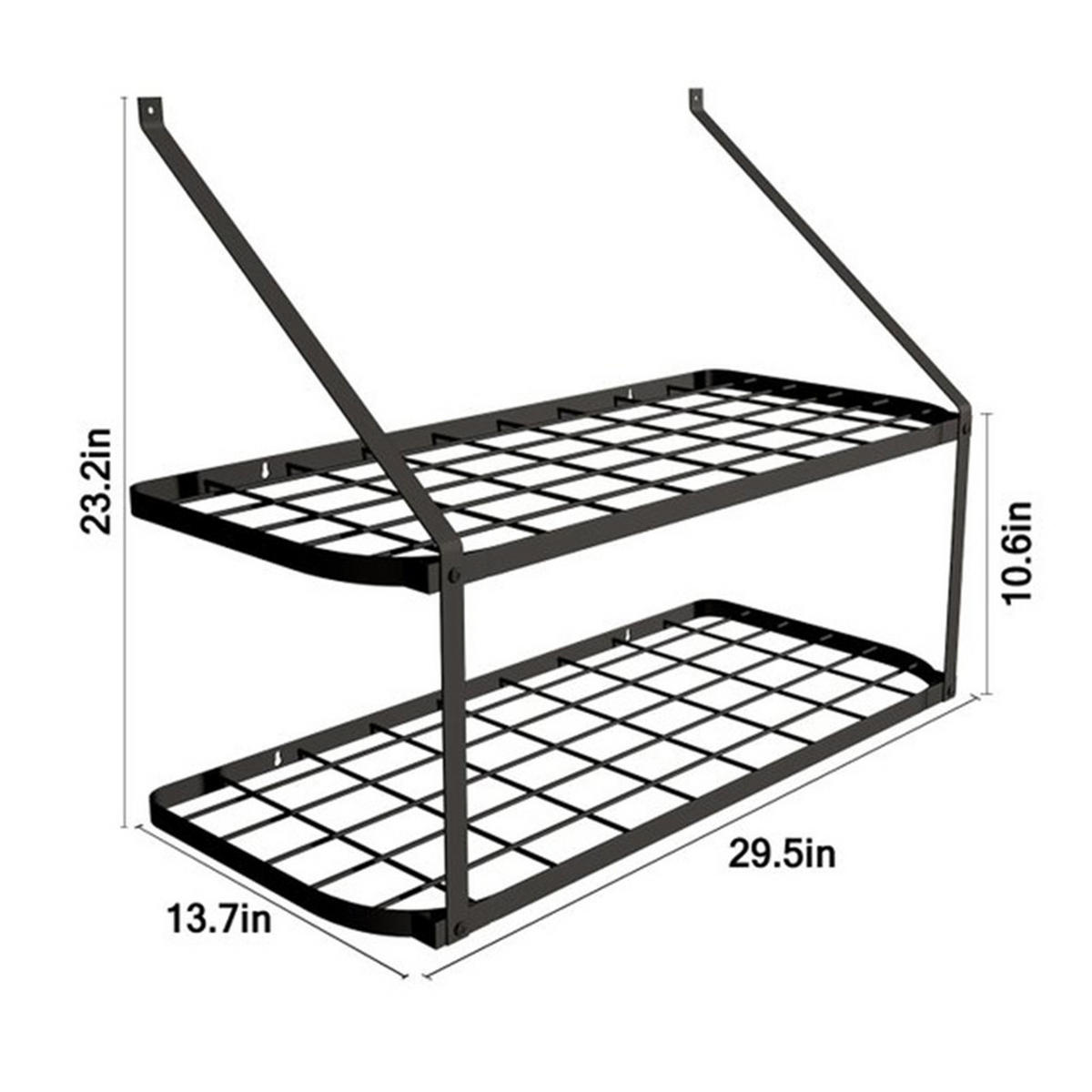WANDREGAL 2-stöckig mit 10 Haken für Töpfe und Pfannen schwarz 74,9/34,8/58,9 cm - Schwarz, Metall (30/75/35cm) - Livingandhome