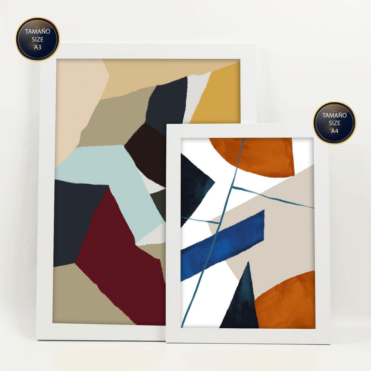 POSTER Set Mit 6 Farbige Kanten In Form Abstracts Ästhetische Dekorative Gemälde Für Ihr Wohnzimmer, Schlafzimmer, Zuhause A3 & A4 Weißer Rahmen - Weiß, Papier (29/3cm) - Nacnic