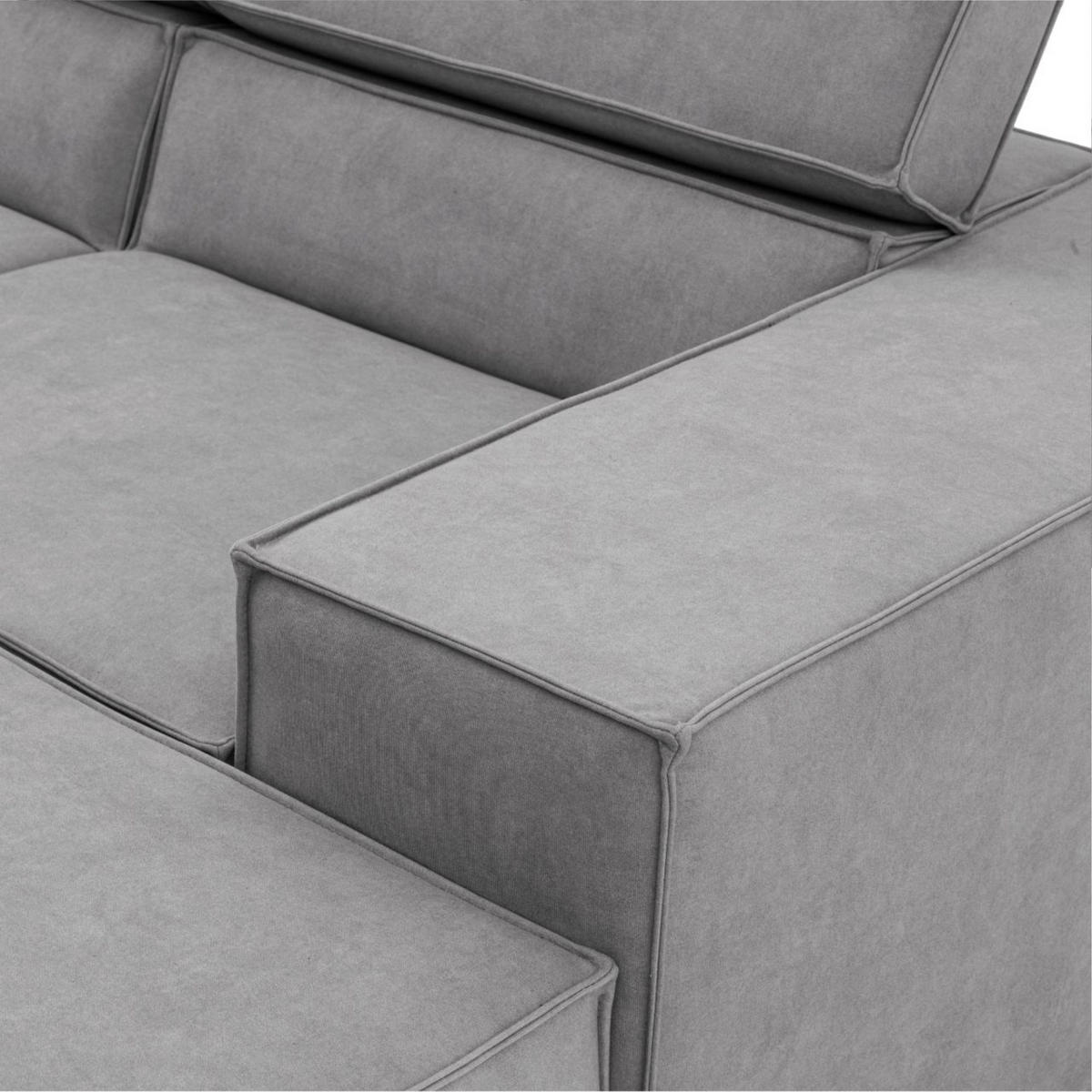 ECKSOFA PURE U Links mit Schlaffunktion 127x270 Velours Hellgrau - Hellgrau/Schwarz, Holz/Textil (340/204cm) - Muffo