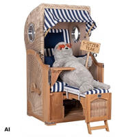 STRANDKORB Düne 1-Sitzer Teak 518 - Blau/Dunkelblau, Holz/Textil (96/165/80cm) - Mr. Deko