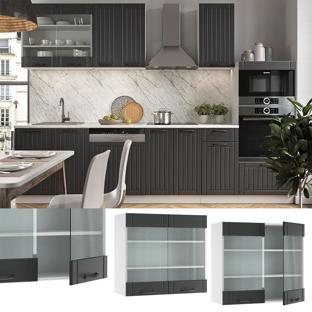 KÜCHENGLASSCHRANK Fame-Line Anthrazit Landhaus 80 cm - Anthrazit/Weiß, Holzwerkstoff (80/72/34.1cm) - Vicco