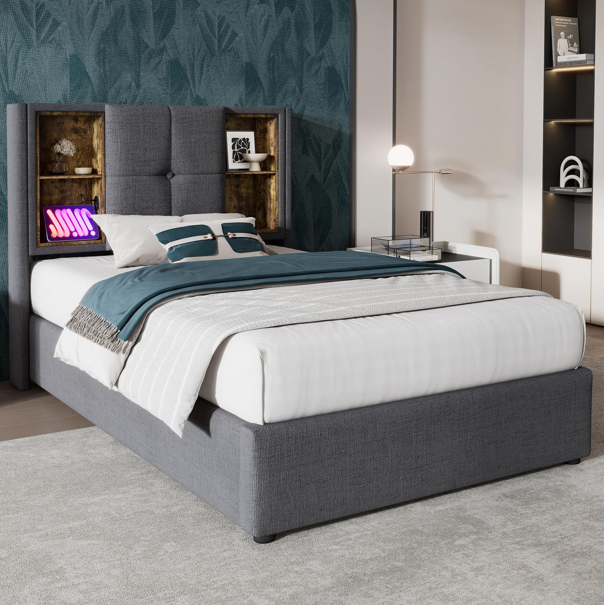 POLSTERBETT 90/200 cm Grau aus Baumwolle mit Stauraum - Grau, Textil (90/200cm) - OKMYHOME