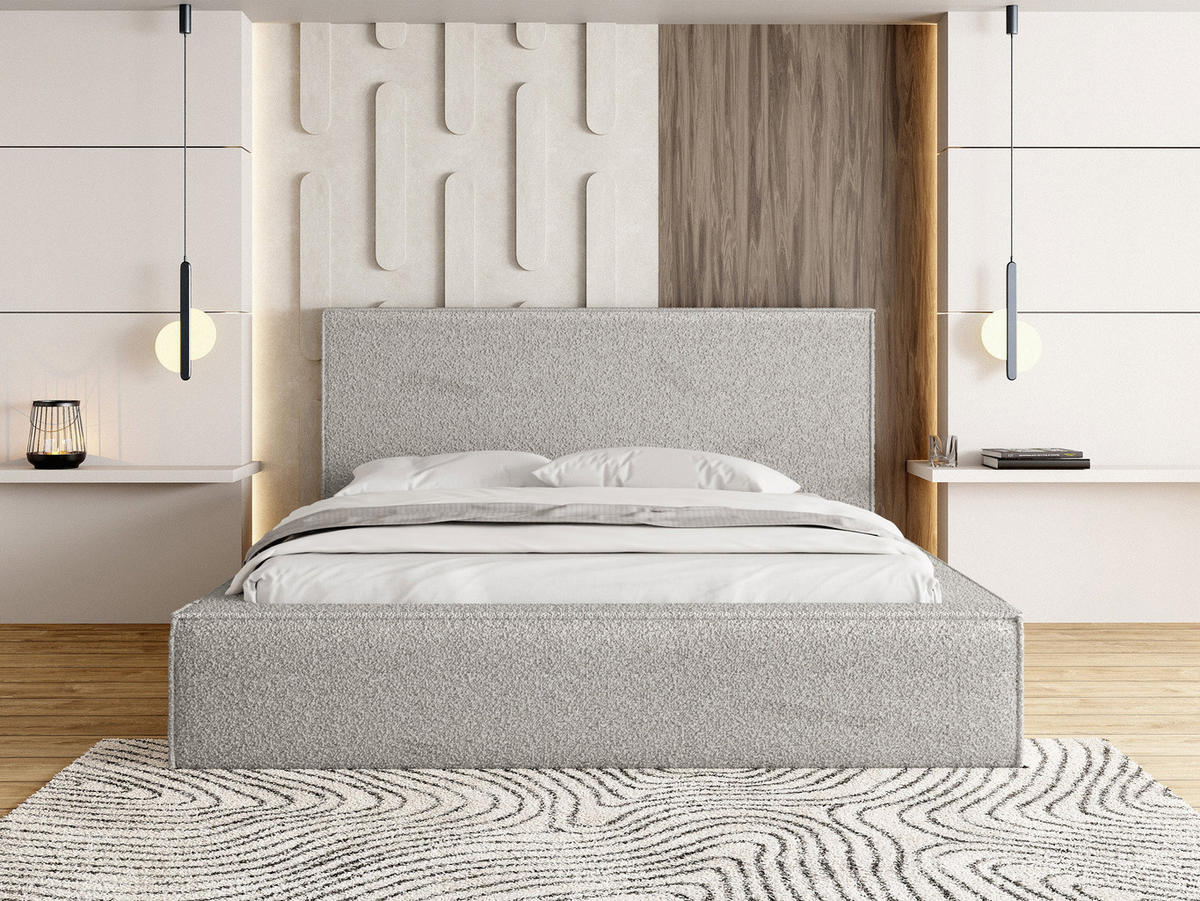 POLSTERBETT Terra mit Bettkasten, Grau Boucle 180x200 cm - Birkefarben/Schwarz, Holzwerkstoff/Kunststoff (180/200cm) - WFL GROUP