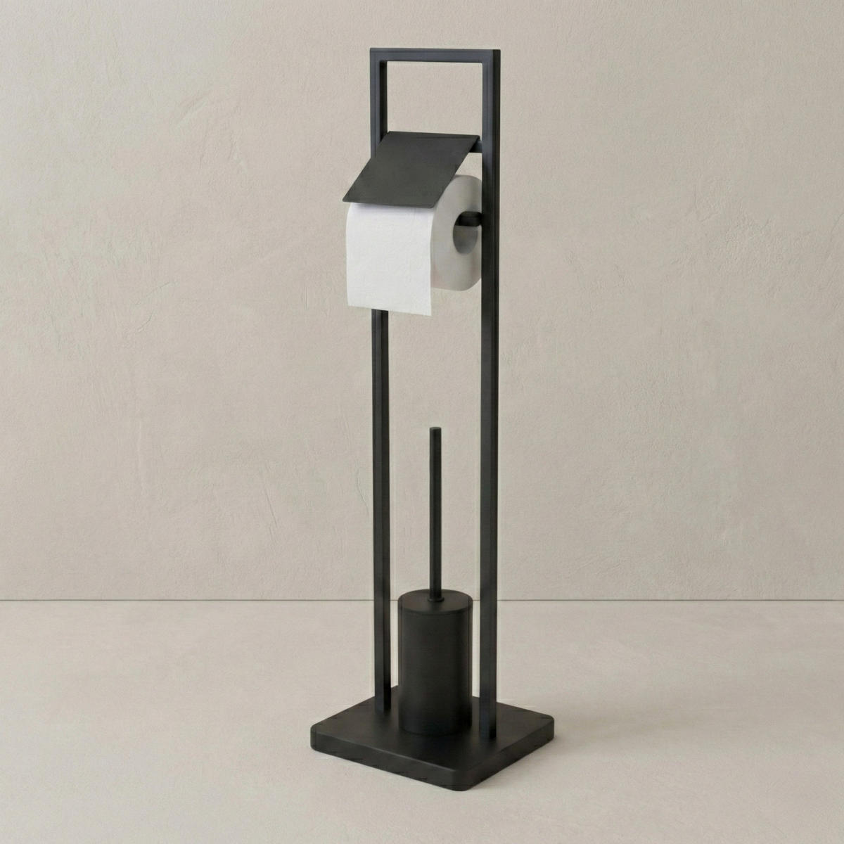 WC-BÜRSTE mit Halter für Toilettenpapier Arle 19/23/77 cm - Schwarz, Metall (23/77/19cm) - NUXIO