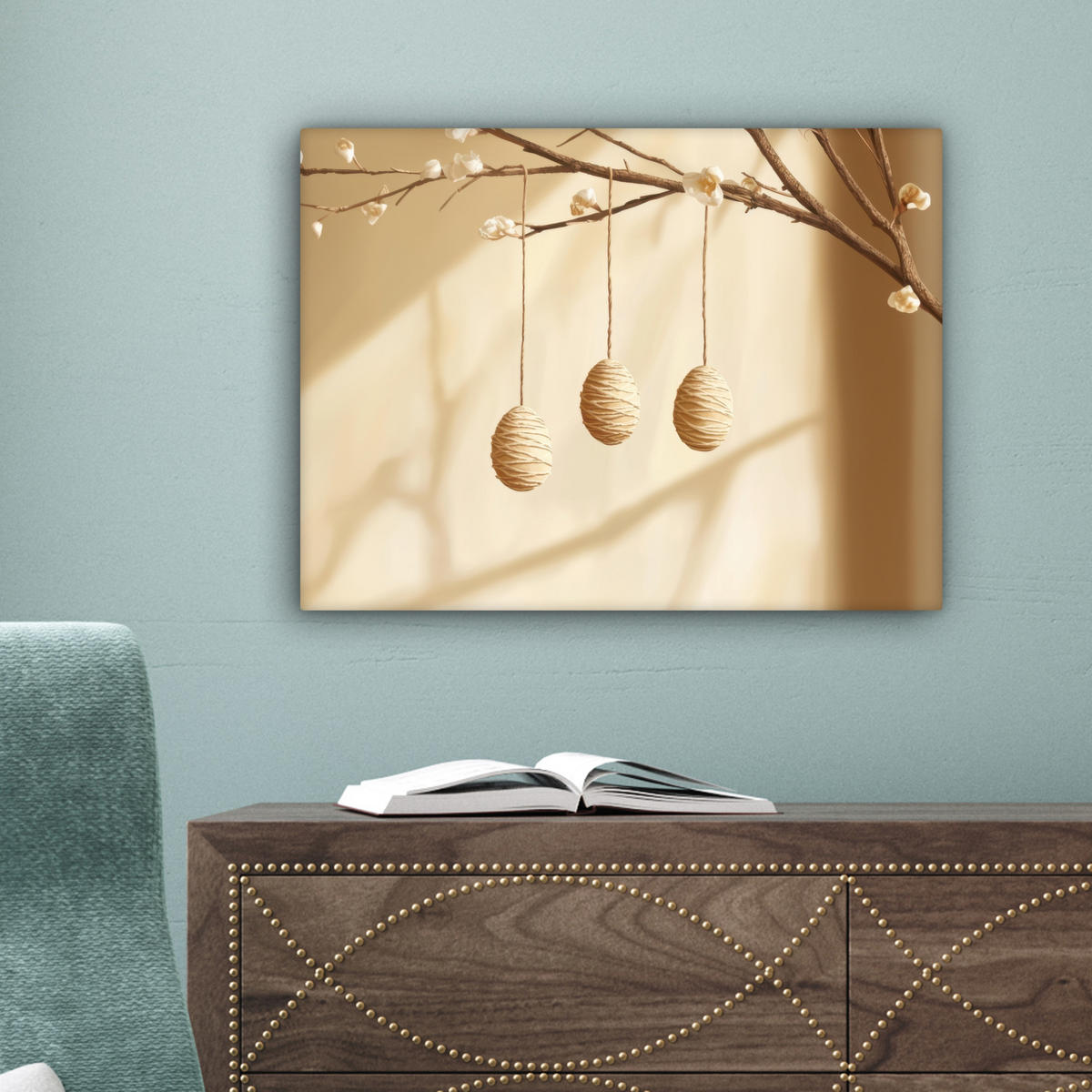 LEINWANDBILD Beige - Osterkuchen - Eier Wandbild 40x30 cm - Beige, Textil (40/30cm) - MuchoWow