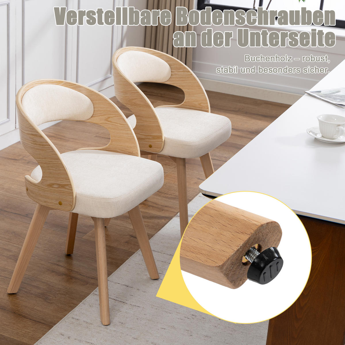 ESSZIMMERSTUHL 2er-Set drehbar mit Leinenkissen, Beige - Beige, Textil (41/72/44cm)