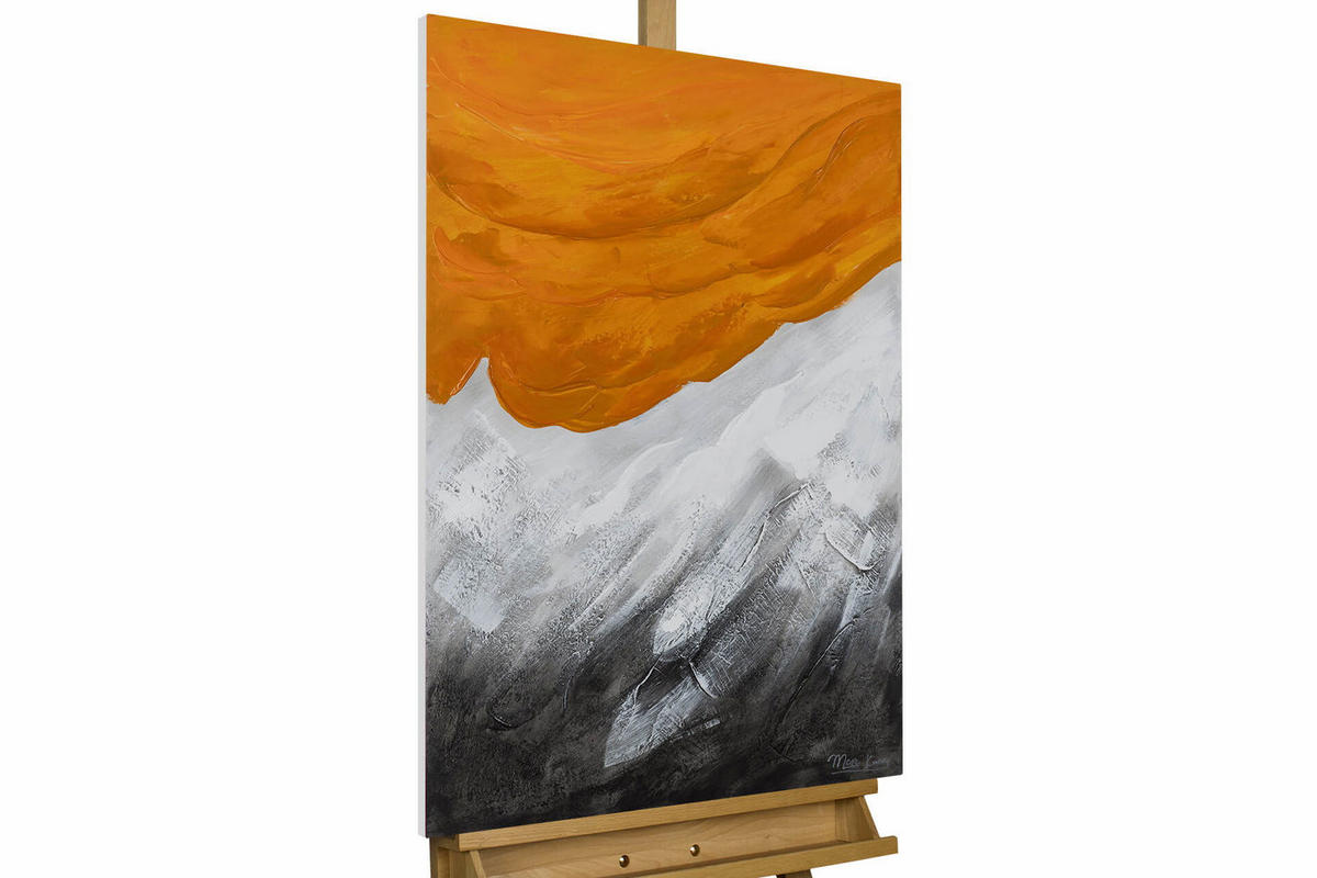 ACRYLBILD HANDGEMALT 60/90 cm - Orange/Grau, Holz/Textil (60/90cm) - KUNSTLOFT