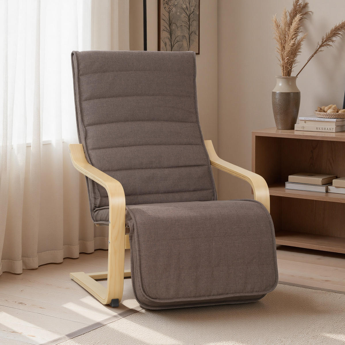 SESSEL Polyester Birkenholz Braun - Braun/Naturfarben, Holz/Birkenholz (94/100/66.5cm) - HOMCOM