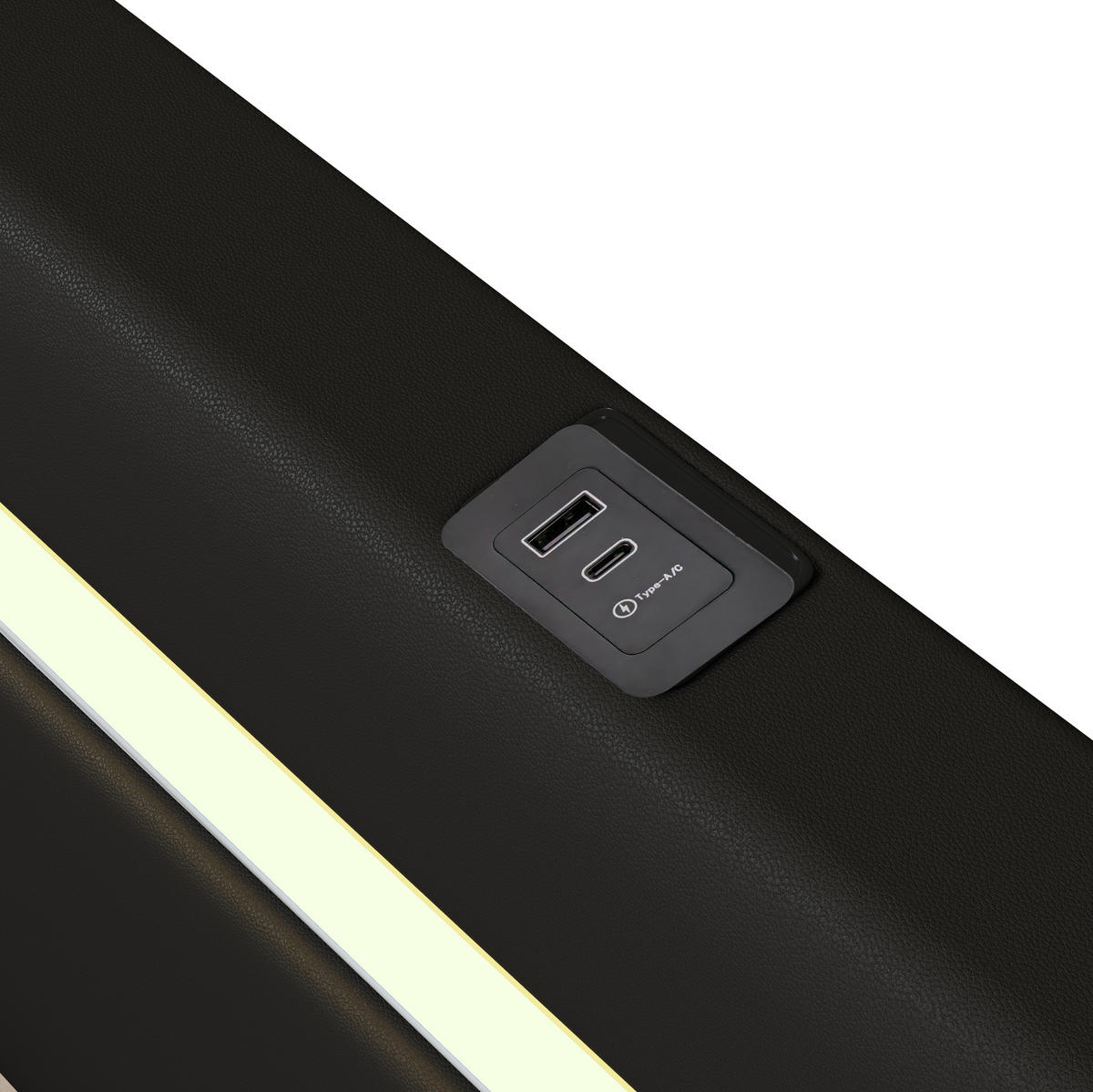 OTROŠKA postelja iz PU usnja 90x200 cm črna z LED osvetlitvijo, Bluetooth predvajalnikom, USB priključkoma in hidravličnim predalom - črna, usnje (90/200cm) - Modfu