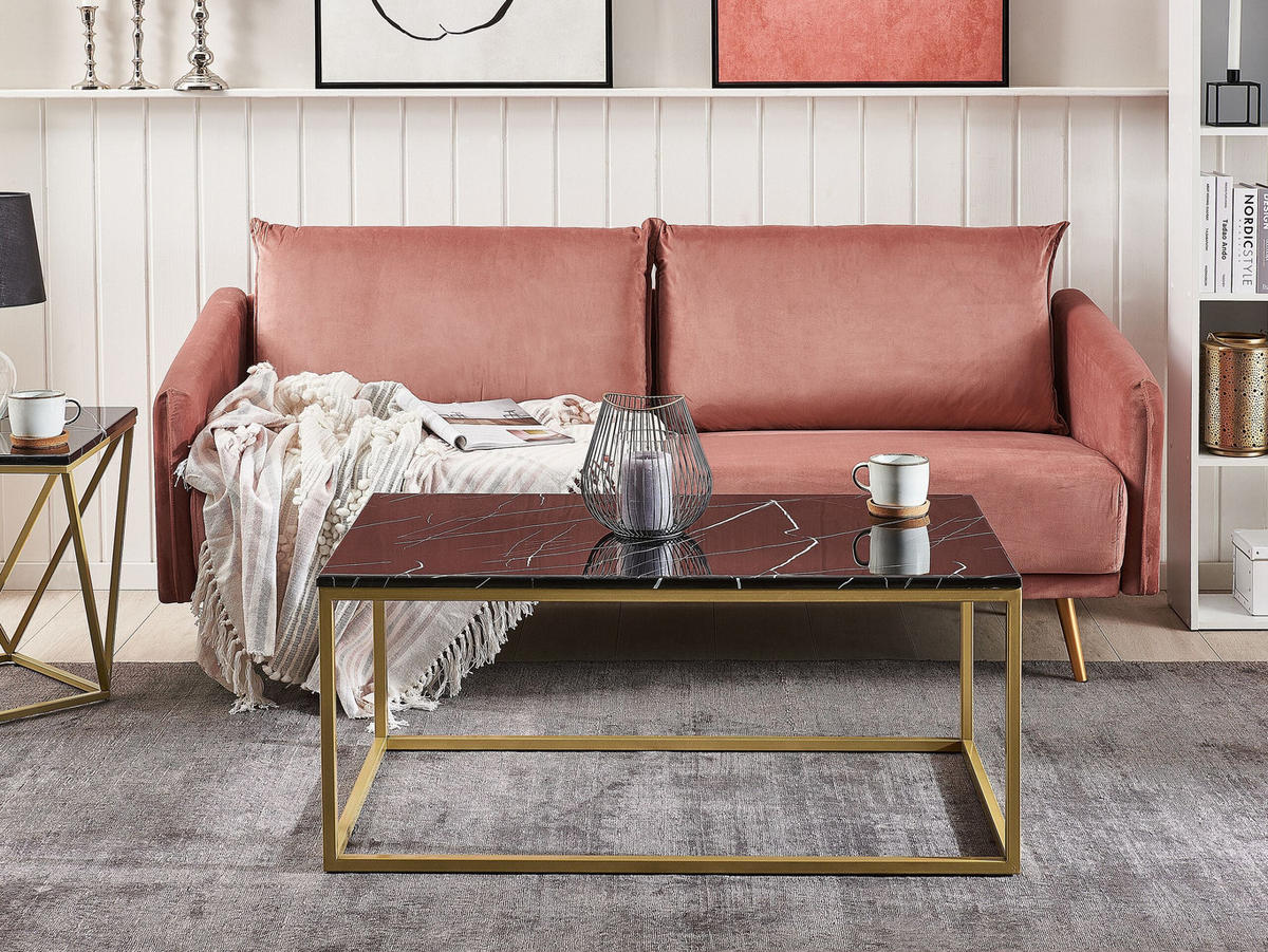 KONFERENČNÍ STOLEK Mramor Look černý/zlatý obdélníkový 60/100 cm Delano - černá/zlatá, kompozitní dřevo (100/60/45cm) - Beliani