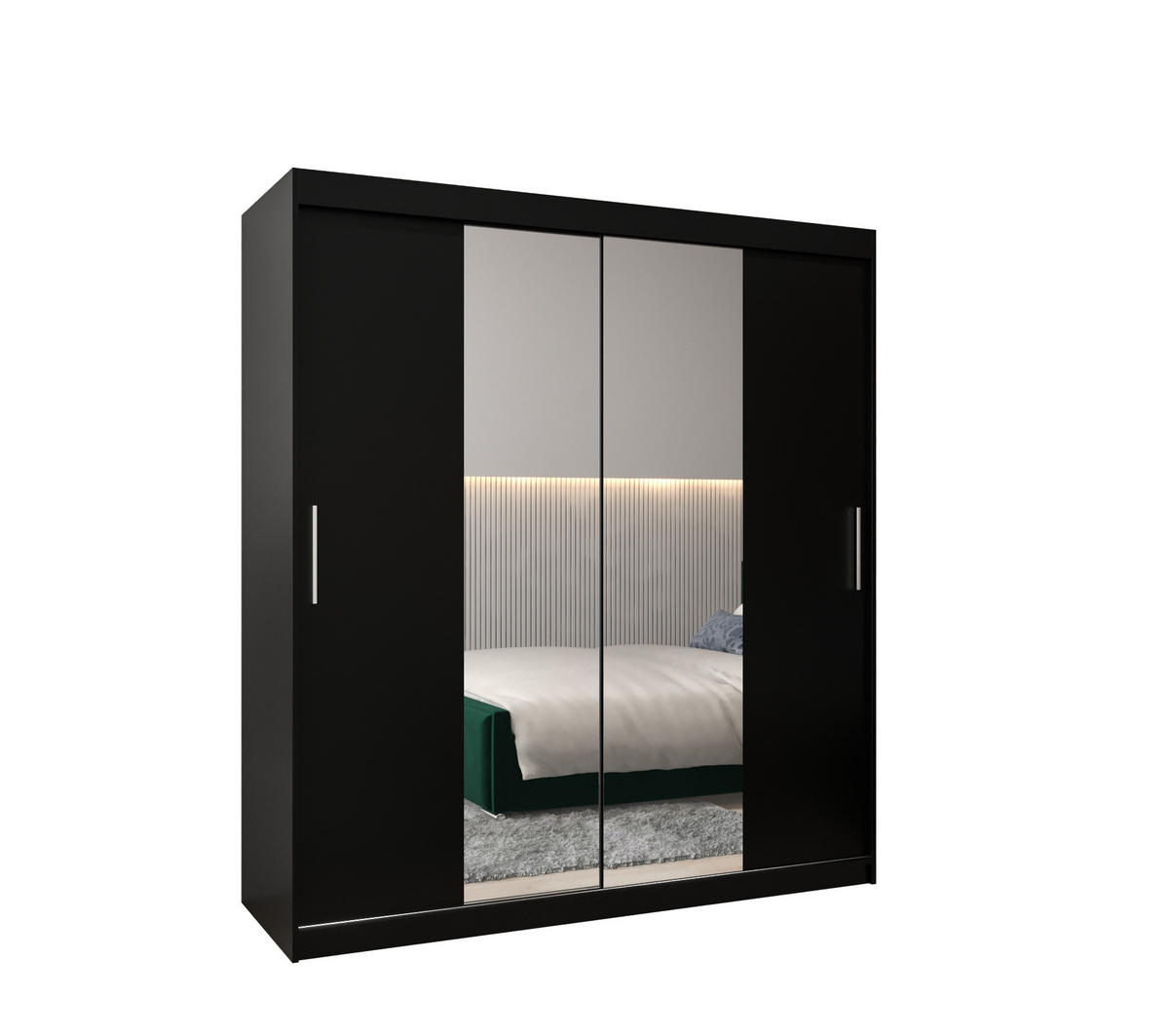 SCHWEBETÜRENSCHRANK 200/180/62 2-türig - Silberfarben/Schwarz, Holz/Kunststoff (180/200/62cm) - MÖBEL KRYSPOL