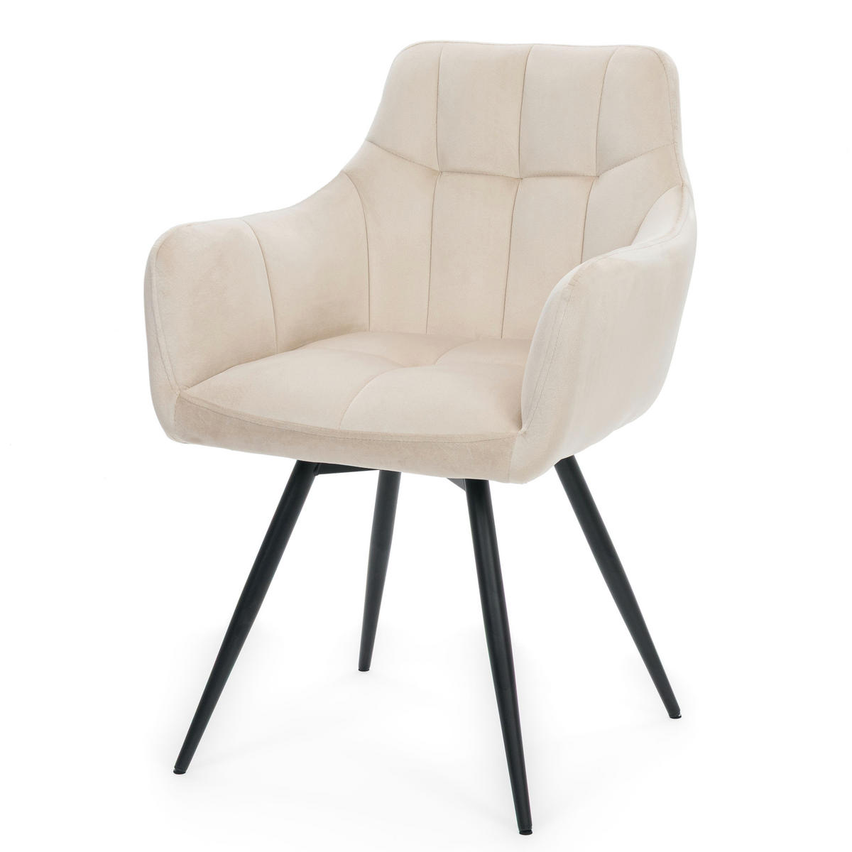 STUHL FANO drehbar gepolsterter mit Steppung - beige - Velour - Ecru/Schwarz, Textil/Metall (58/83/59cm) - NEW HOME
