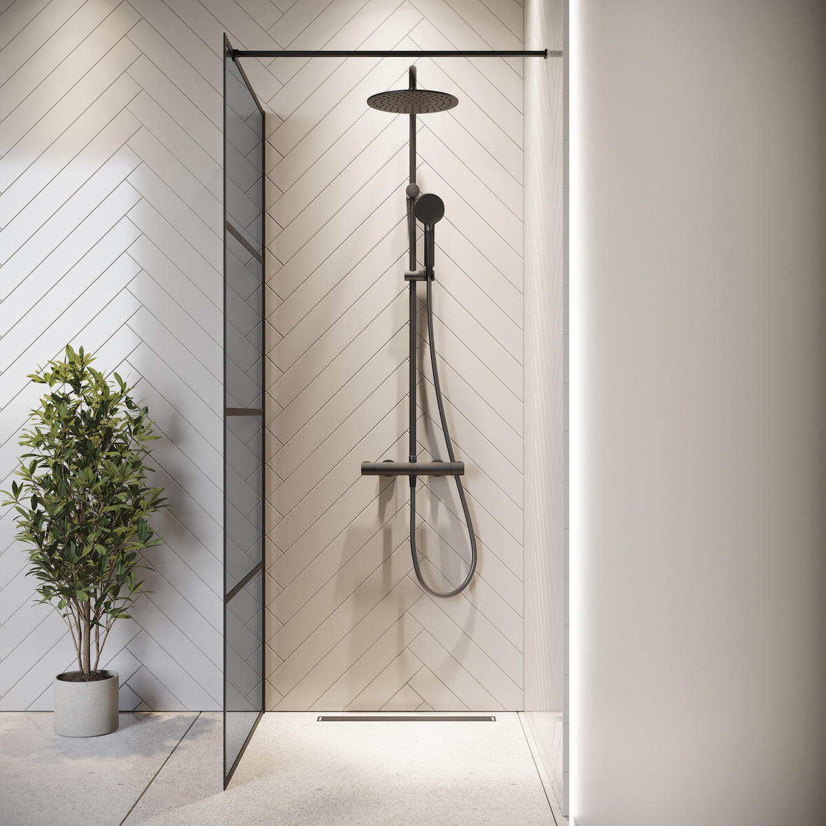 DUSCHWAND Essos - 70 x 200 cm - Schwarz - Walk-In Duschabtrennung aus Rauchglas - Anthrazit/Schwarz, Glas (70/200cm) - Badplaats