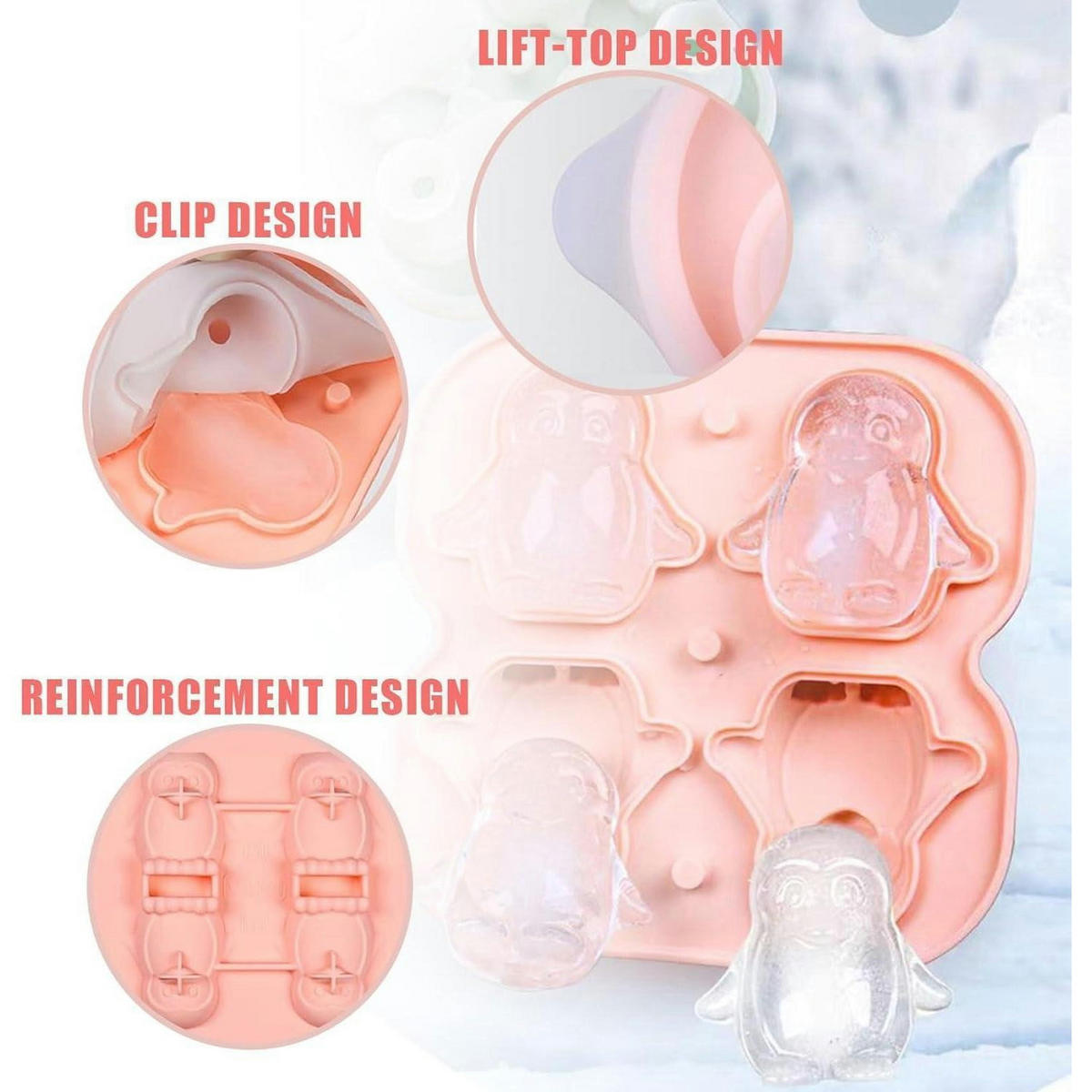 EISWÜRFELFORM Pinguin Silikon 4er Set - Rosa, Kunststoff (13/4/13cm)
