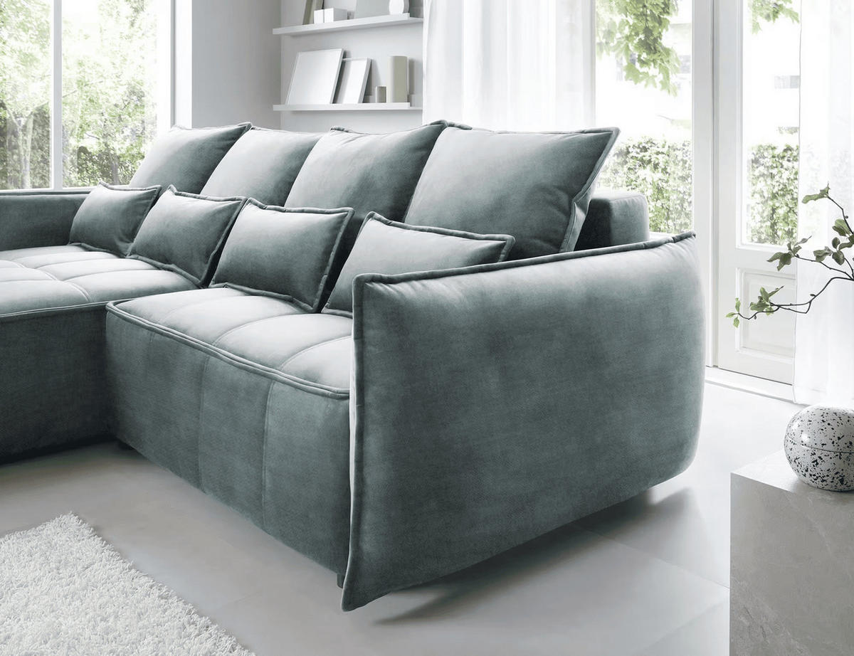 ECKSOFA mit Schlaffunktion und Bettkasten - Grün, Textil (265/196cm) - Eltap