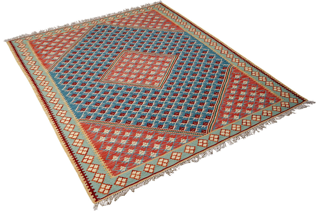 HANDWEBTEPPICH Kelim Senneh Blau 160/107 cm Schurwolle - Blau, Textil (107/160cm) - Looma