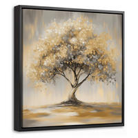 LEINWAND Bilder mit Rahmen - Gemälde - Baum - Abstrakt - Blätter - 20x20 - Beige, Textil (20/20cm) - MuchoWow