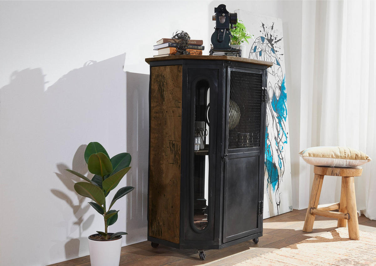 VITRINE Mango 76x60x120 braun lackiert RAILWAY #430 - Braun, Holz (76/120/60cm) - Massivmoebel24