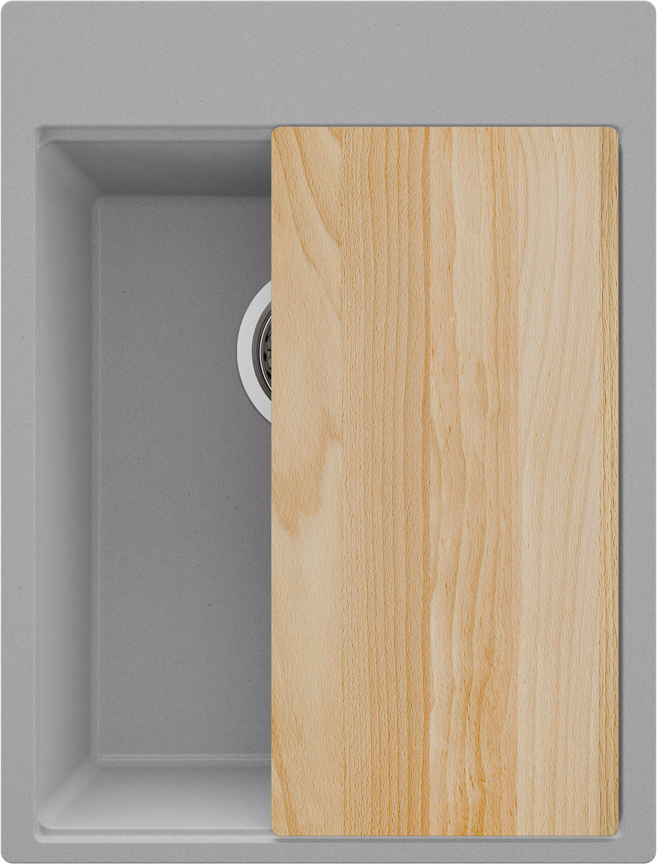 SPÜLBECKEN Oslo, 2-er set Grau 38/50 cm 1 Becken + Ablauf-Set + Schneidebrett ab 40er Unterschrank - Chromfarben/Beige, Kunststoff (38/20/50cm) - Primagran