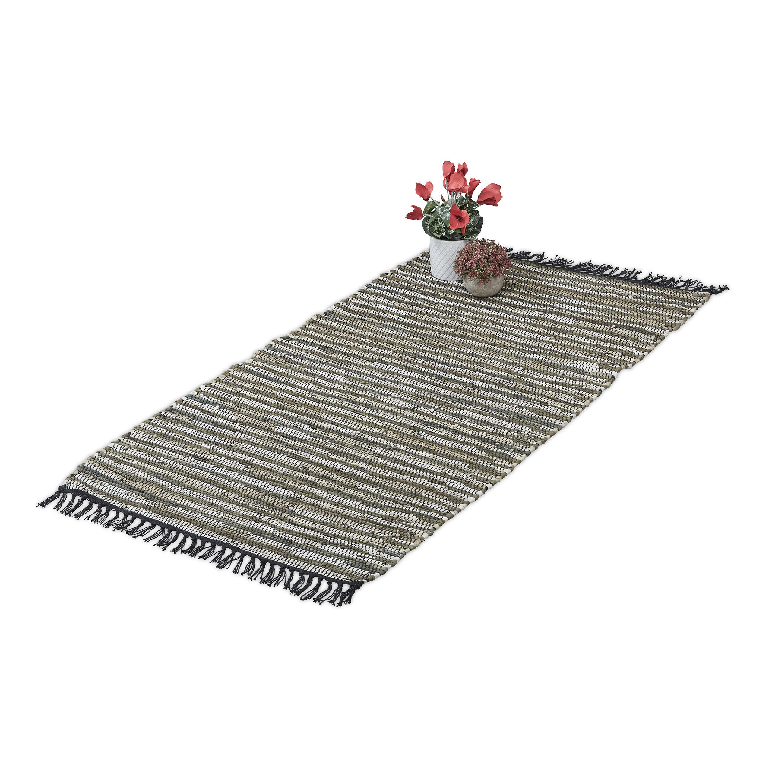 FLICKENTEPPICH - Grau, Leder/Textil (140/70cm) - Relaxdays