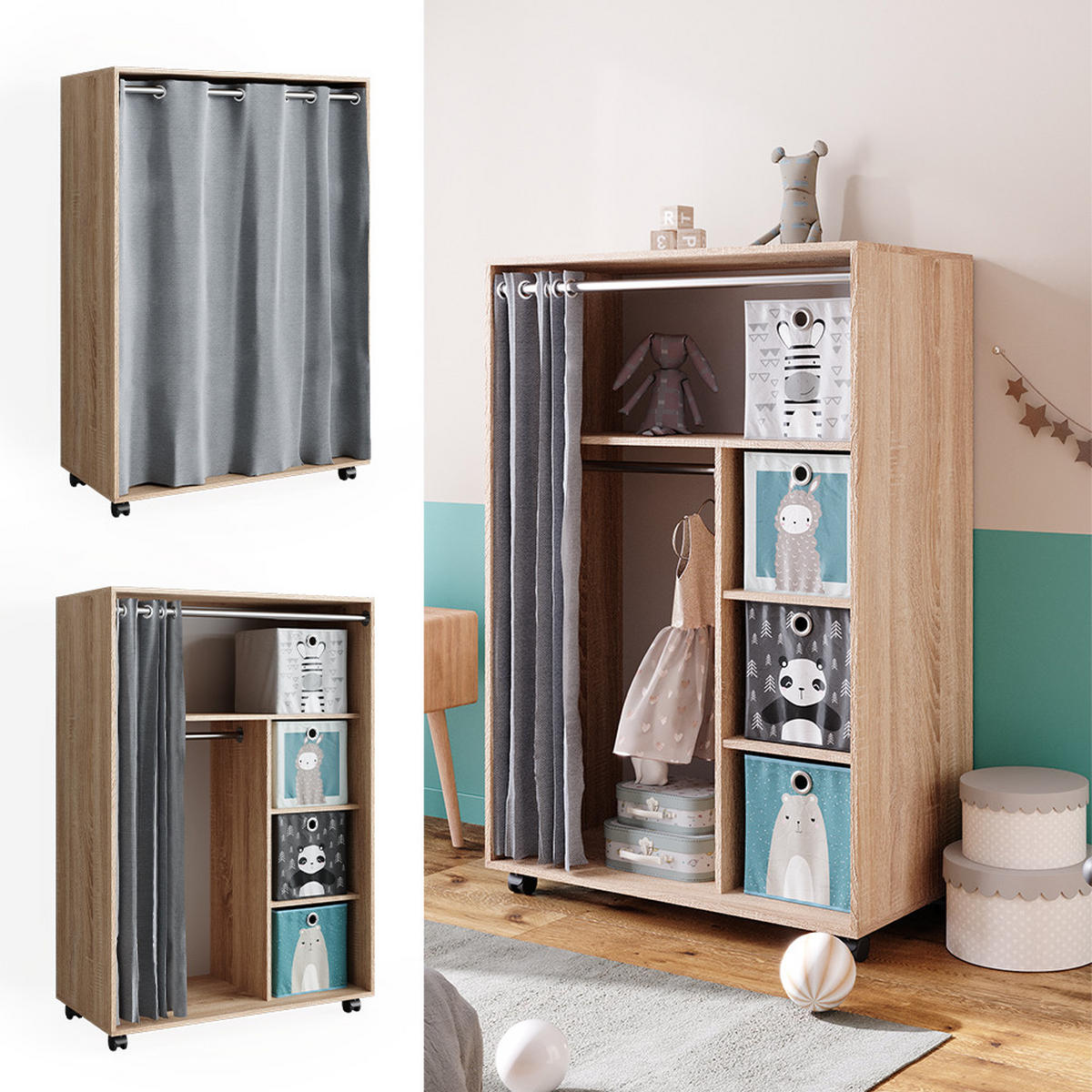 KLEIDERSCHRANK Doros Sonoma 100 x 146.6 cm mit Faltboxen - Sonoma Eiche, Holzwerkstoff (100/146.6/50cm) - Vicco