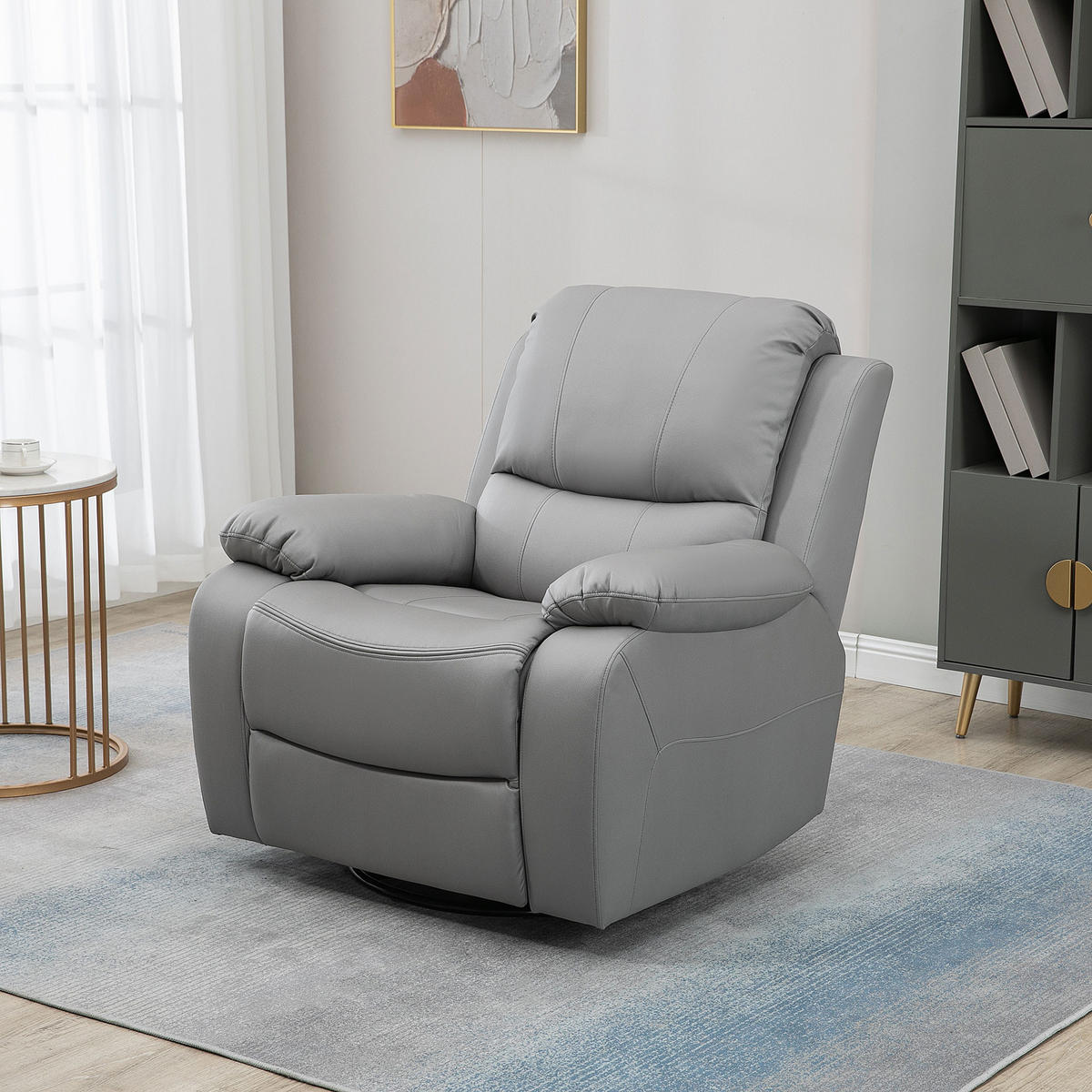 RELAXSESSEL Liegesessel 135° neigbar mit Wippfunktion drehbar mit Fußstütze Grau - Schwarz/Grau, Textil/Metall (100/98/93cm) - HOMCOM