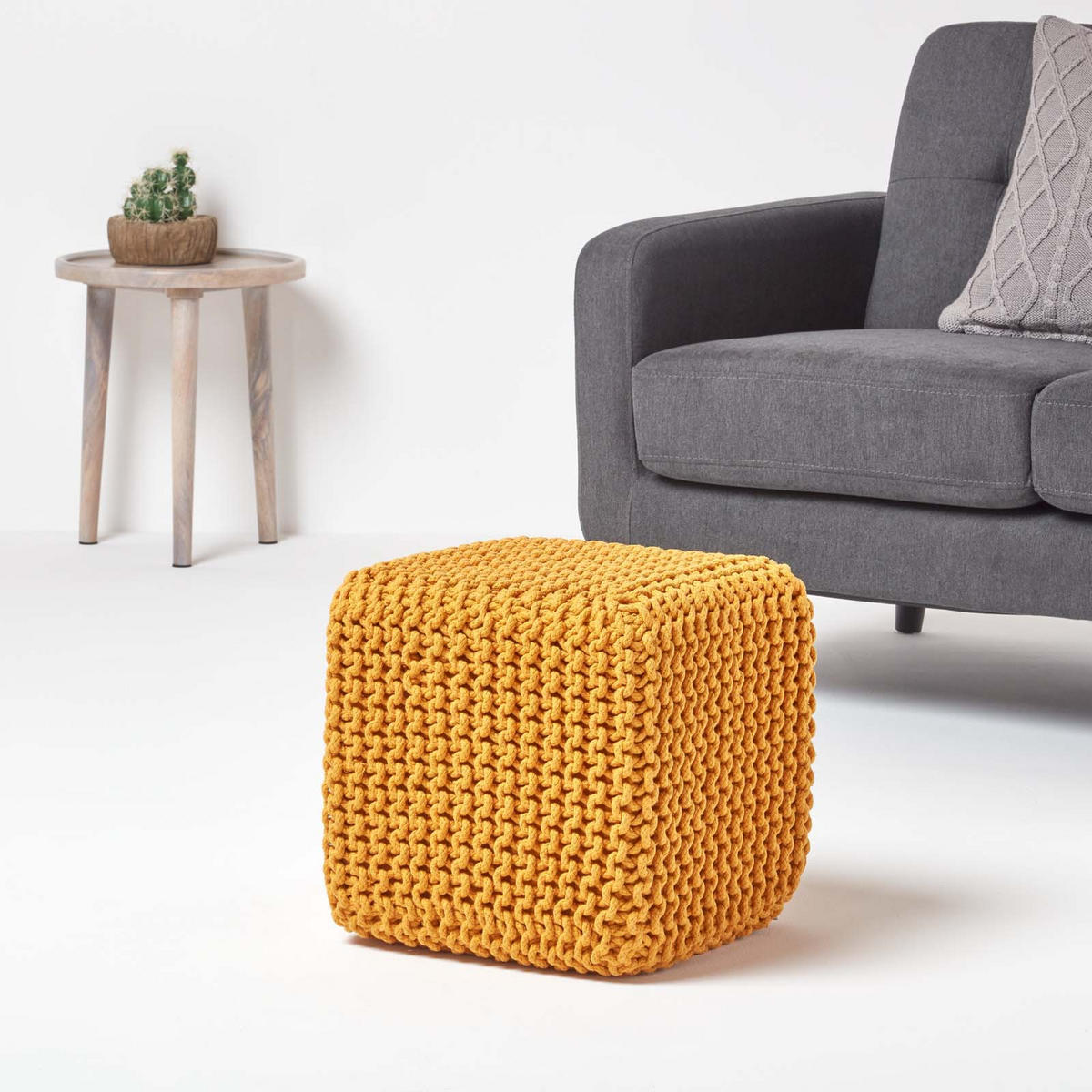 STRICK-POUF senfgelb, Sitzwürfel 35/35/35 cm - Currygelb, Textil (35/35/35cm) - Homescapes