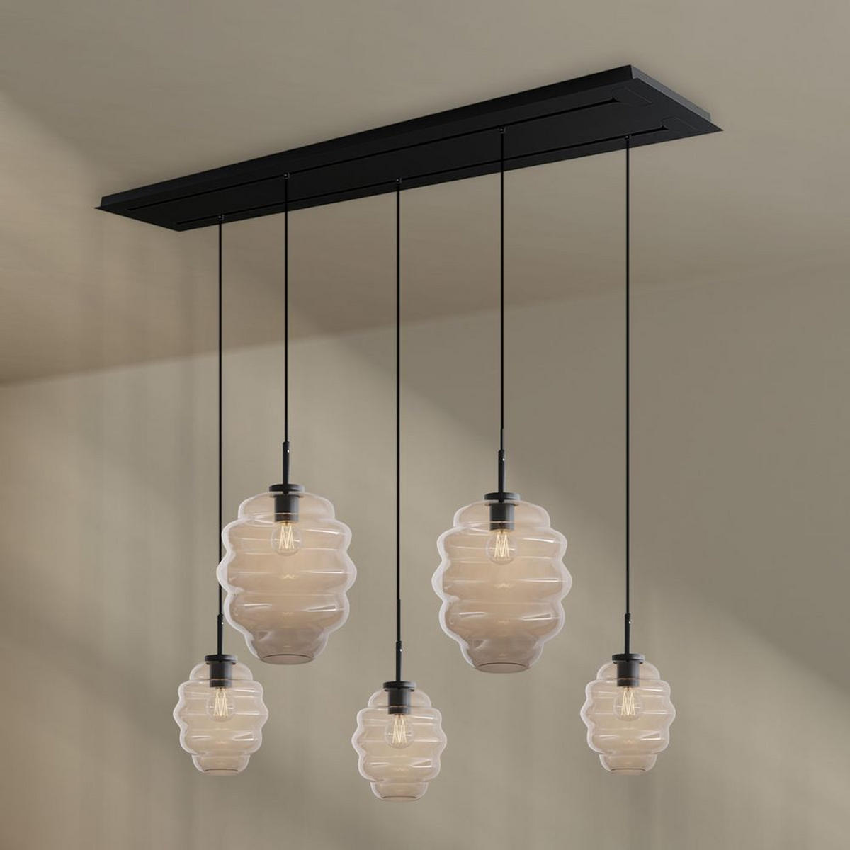 HÄNGELEUCHTE Echos 5-flammig Rauch Ø 18/25cm - Anthrazit/Schwarz, Glas (18/18/20cm) - s.luce