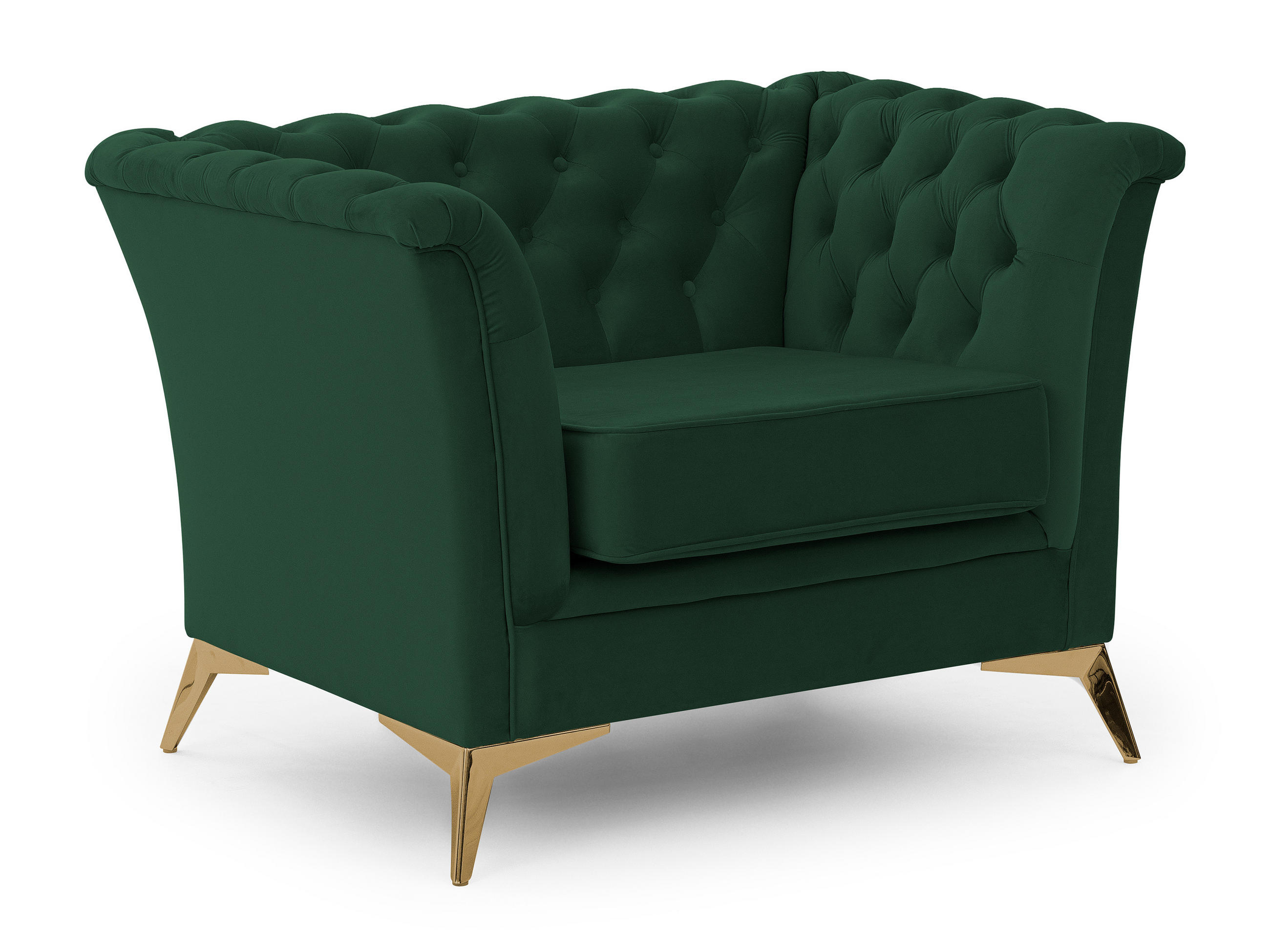 CHESTERFIELD-SESSEL Whitby Flaschengrün Samt mit goldenen Füßen - Dunkelgrün/Goldfarben, Holz/Textil (116/78/82cm) - S-Style Möbel
