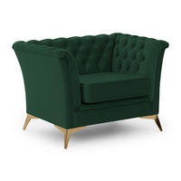 CHESTERFIELD-SESSEL Whitby Flaschengrün Samt mit goldenen Füßen - Dunkelgrün/Goldfarben, Holz/Textil (116/78/82cm) - S-Style Möbel