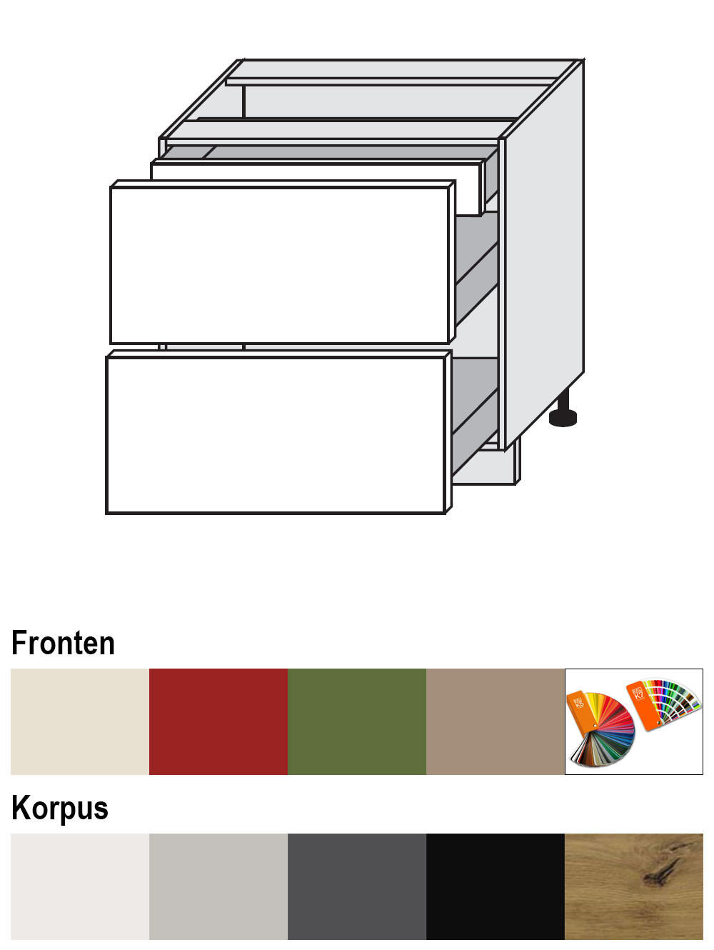 SCHUBLADENUNTERSCHRANK Brerra D2A/80/1A Korpus eiche artisan / Front RAL 3002 karminrot Hochglanz 80 / 50 / 82 cm - Rot/Eiche Artisan, Holz/Holzwerkstoff (80/82/50cm) - Feldmann-Wohnen