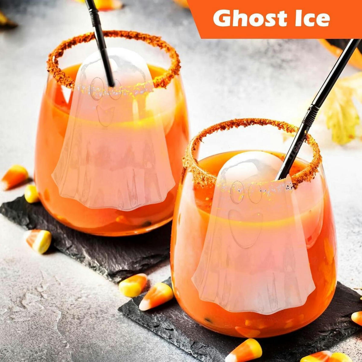 EISWÜRFELFORM 8-teiliges Set Geist Silikon Halloween - Orange, Kunststoff