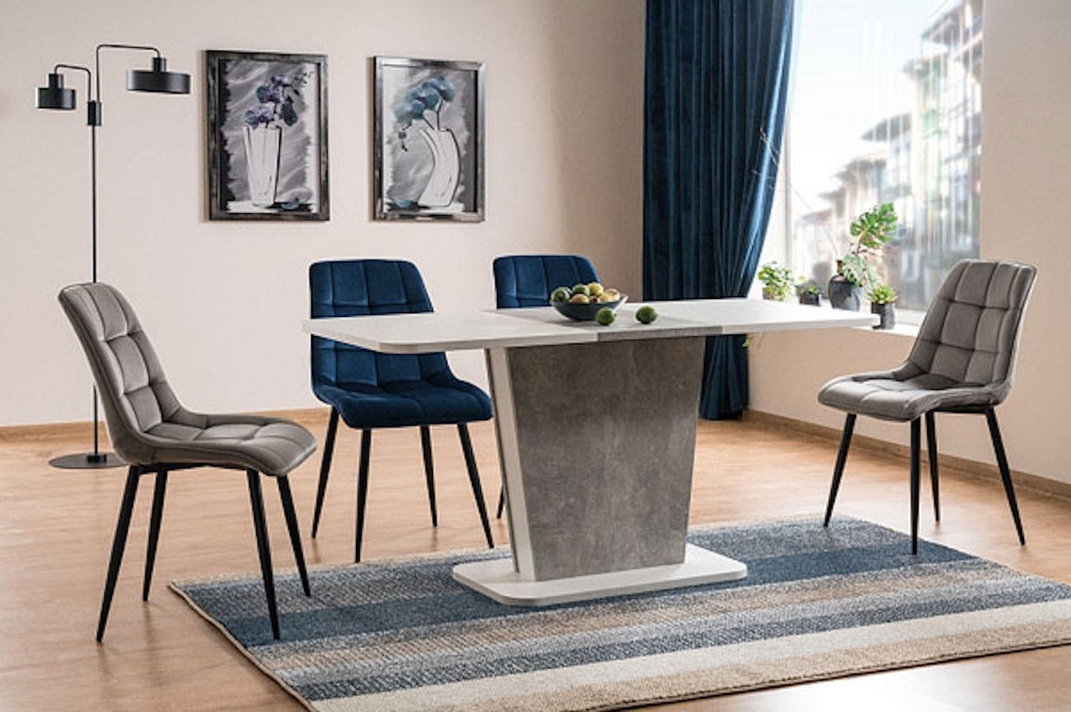 ESSTISCH Calipso weiß / beton 120 - 160 / 68 / 76cm - Weiß/Grau, Holz/Holzwerkstoff (68/110/76cm) - Feldmann-Wohnen