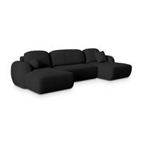 WOHNLANDSCHAFT SAVONA N Schwarz Boucle-Stoff mit Schlaffunktion - Schwarz, Holz (350/90/148cm) - MASSENO