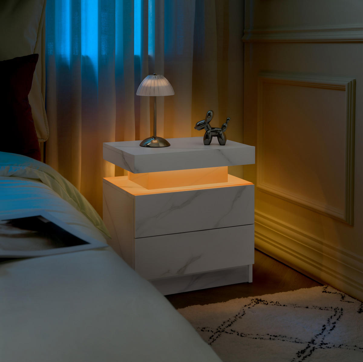 NACHTTISCH 50/53/36 cm Weiß aus Holzwerkstoff mit LED-Beleuchtung - Weiß, Holzwerkstoff (50/36/53cm) - OKMYHOME