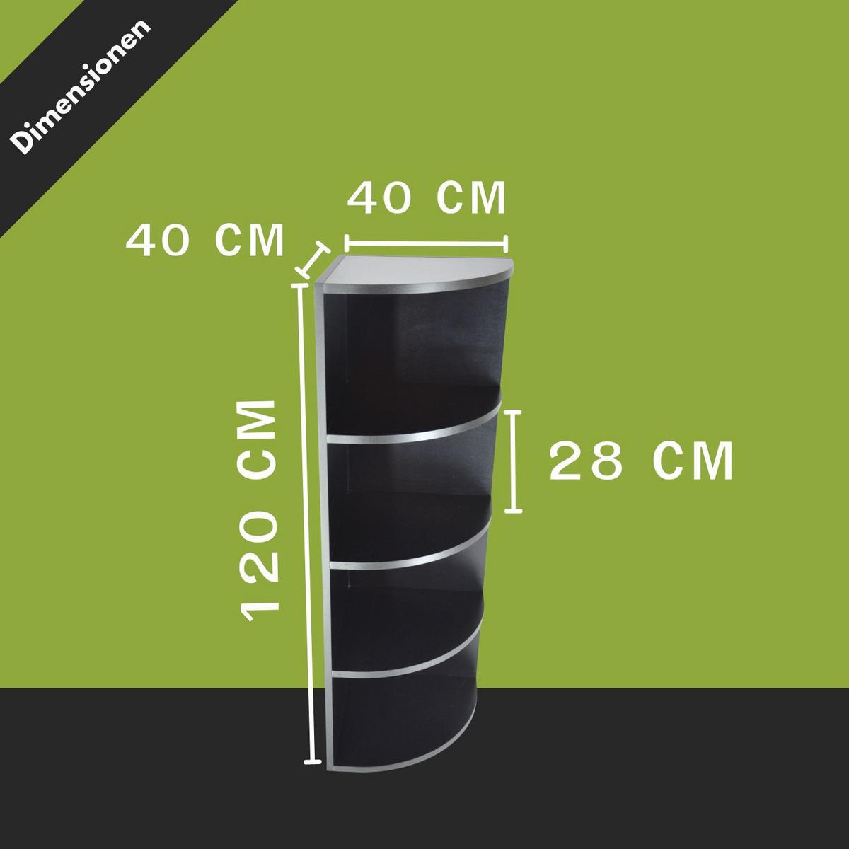 ECKREGAL CORNER 120 Holz Schwarz 4 Etagen 40/40/120 cm - Schwarz, Holzwerkstoff (40/120/40cm) - Coemo