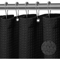 DUSCHVORHANG Schwarz Polyester waschbar wasserdicht Waffelstruktur mit Haken Badezimmer - Schwarz, Textil (180/180cm) - MCBOSON
