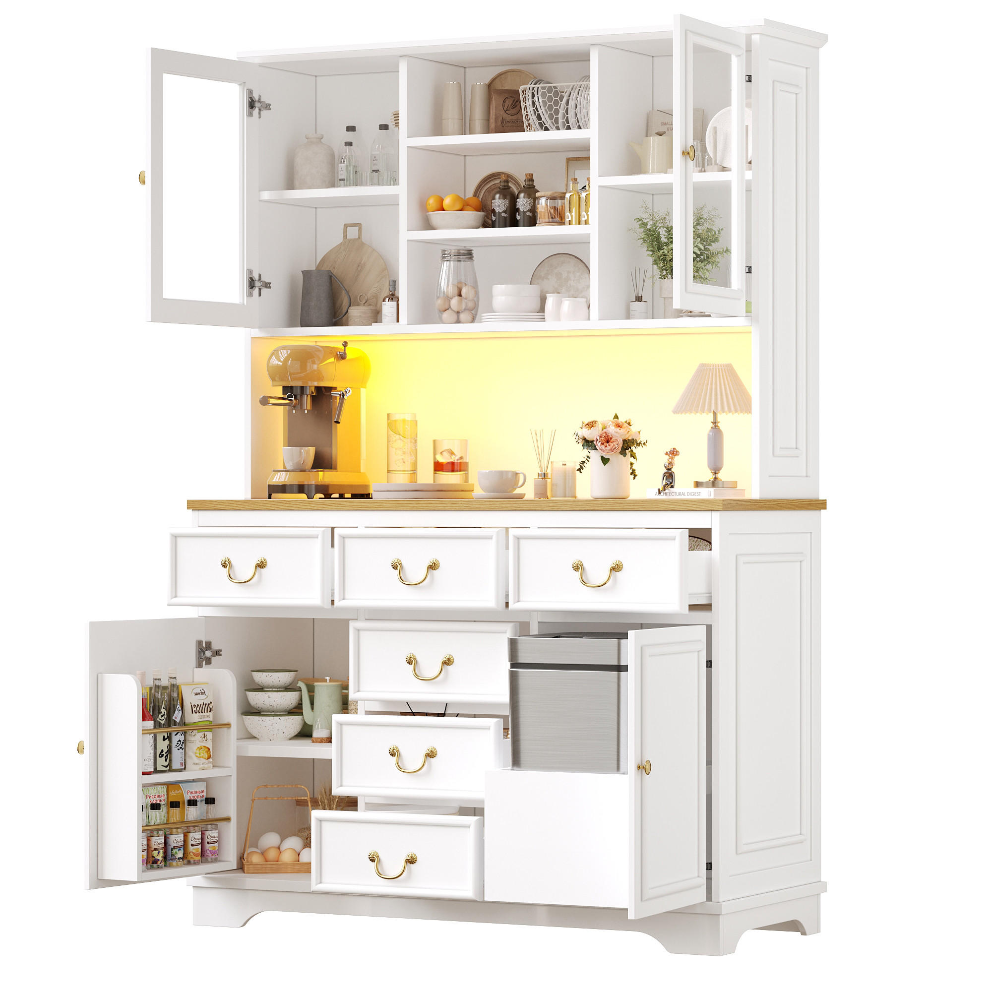 BUFFETSCHRANK 118/39,5/180 cm Weiß aus MDF mit LED - Weiß, Holzwerkstoff (118/180/40cm) - OKWISH