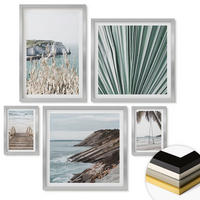 WANDBILDER 5er Set - 50x50 cm & 20x30 cm & 40x60 cm Silberner Rahmen - Strandtreppe Schaukel Meer - Silberfarben, Kunststoff (40/60cm) - ArtPrintCave