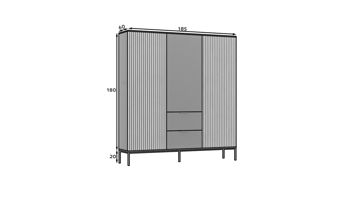 DREHTÜRENSCHRANK - Schrank Meteor (Schwarz + Artisan) - Schwarz, Holzwerkstoff/Metall (185/200/60cm) - Möblo