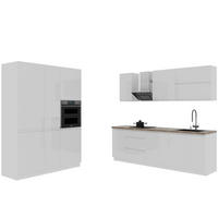 KÜCHENZEILE 400 cm - Aspen K65-M400 - in Weiß/Hochglanz - Weiß Hochglanz, Holz (240/212/160cm)
