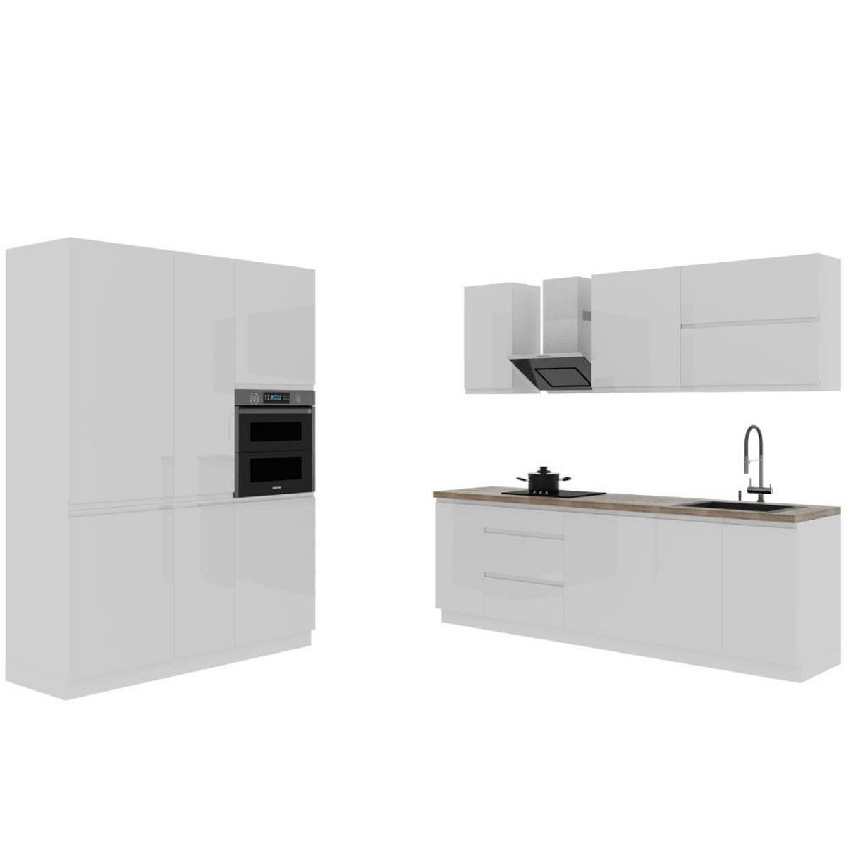 KÜCHENZEILE 400 cm - Aspen K65-M400 - in Weiß/Hochglanz - Weiß Hochglanz, Holz (240/212/160cm)